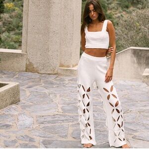 White Wide-Leg Cutout Knit Pants - Chic Summer Style